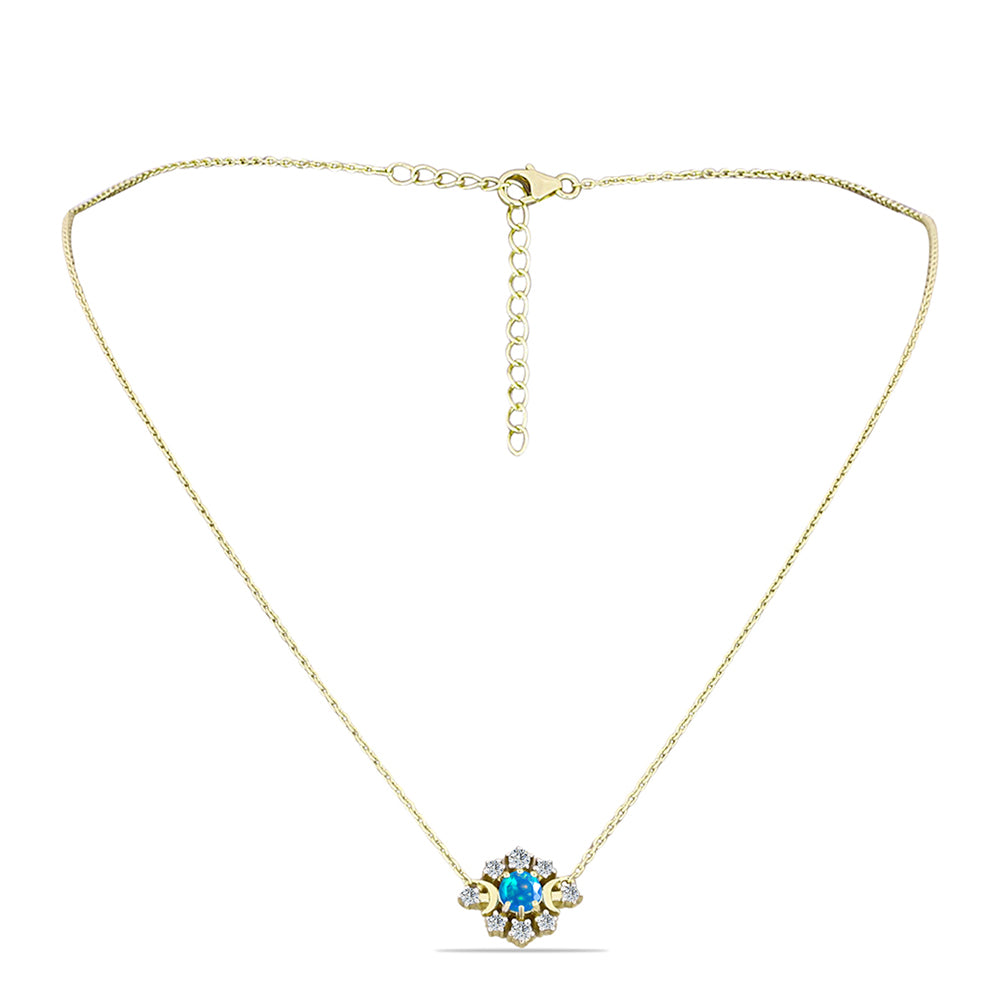 Colier din Argint 925 Placat cu Aur ( 3.92 grame ) cu Opal Etiopian ”Paradis” și Topaz Alb 0.67 Carate 1 