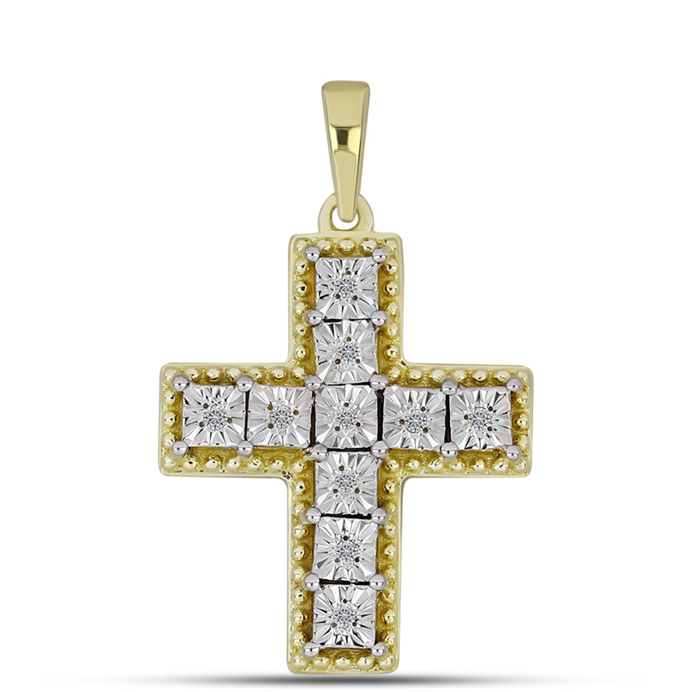 Cruce Pandantiv din Argint 925 Placat cu Aur ( 2.59 grame ) cu Diamant Alb 0.05 Carate