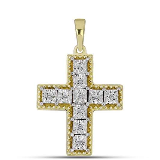 Cruce Pandantiv din Argint 925 Placat cu Aur ( 2.59 grame ) cu Diamant Alb 0.05 Carate