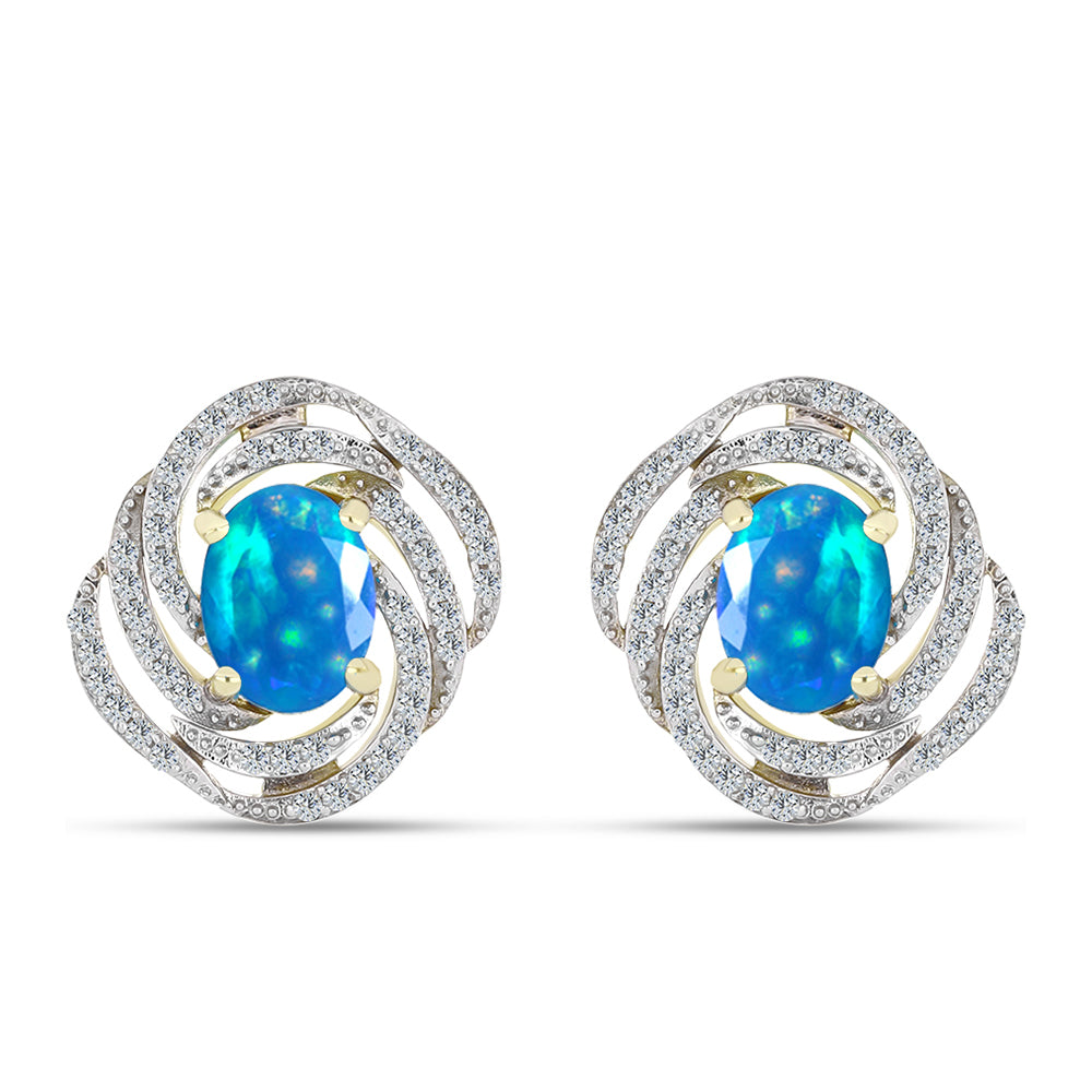 Cercei din Argint 925 Placat cu Aur ( 4.79 grame ) cu Opal Etiopian ”Paradis” și Topaz Alb 2.02 Carate 1 
