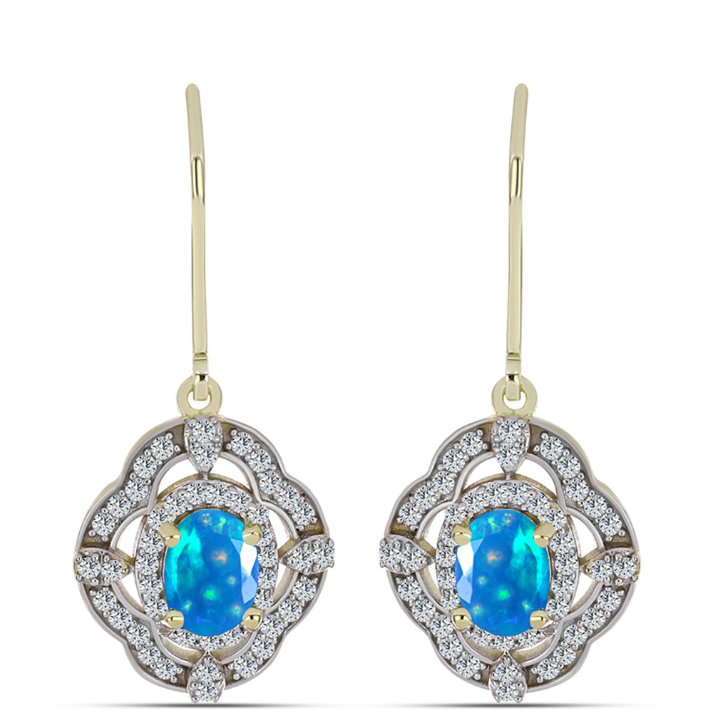 Cercei din Argint 925 Placat cu Aur ( 4.12 grame ) cu Opal Etiopian ”Paradis” și Topaz Alb 1.7 Carate