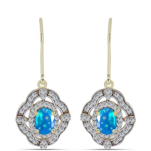Cercei din Argint 925 Placat cu Aur ( 4.12 grame ) cu Opal Etiopian ”Paradis” și Topaz Alb 1.7 Carate