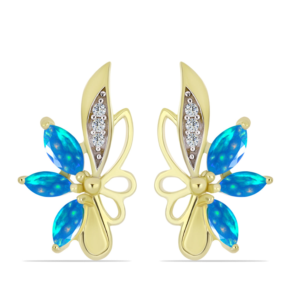 Cercei din Argint 925 Placat cu Aur ( 3.66 grame ) cu Opal Etiopian ”Paradis” și Topaz Alb 0.7 Carate