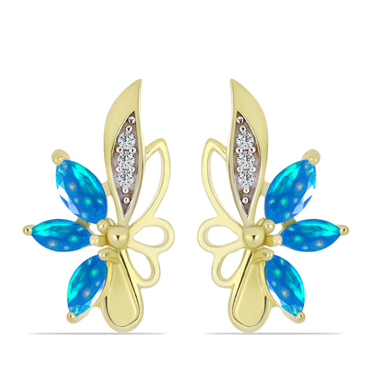 Cercei din Argint 925 Placat cu Aur ( 3.66 grame ) cu Opal Etiopian ”Paradis” și Topaz Alb 0.7 Carate