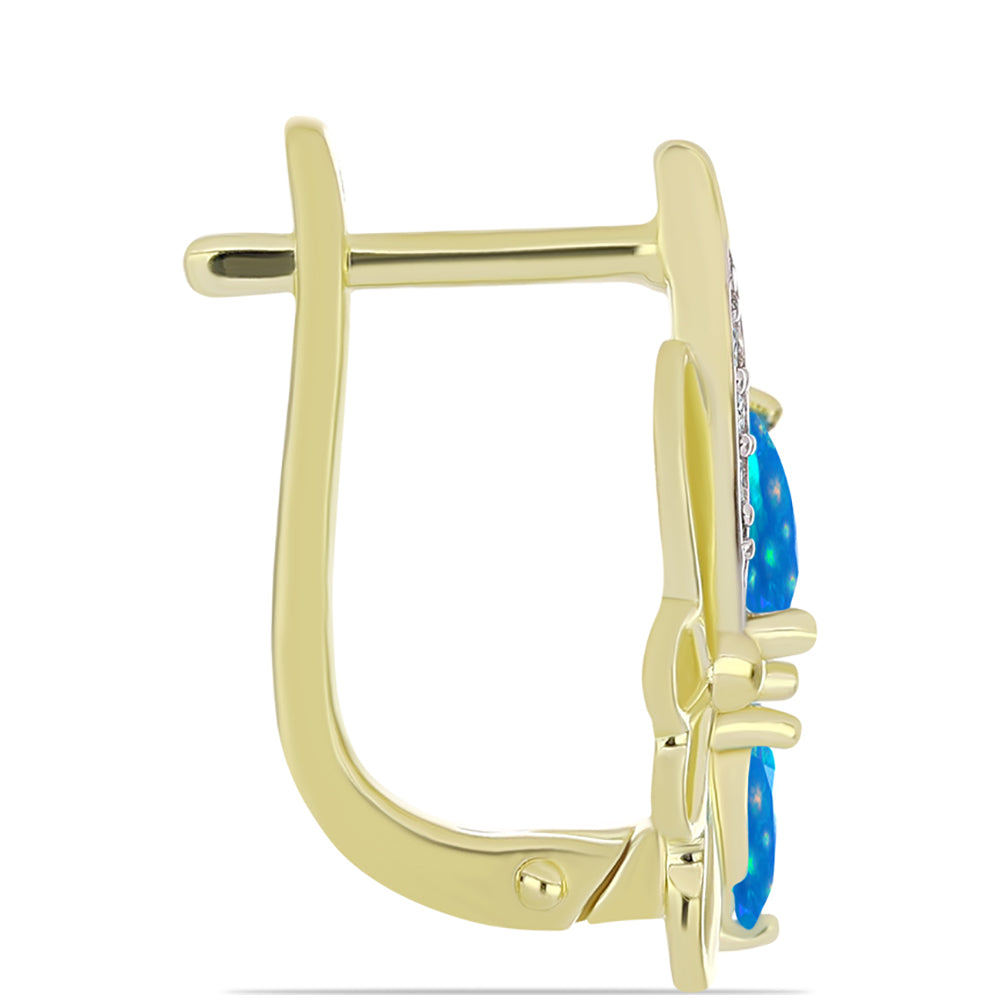 Cercei din Argint 925 Placat cu Aur ( 3.66 grame ) cu Opal Etiopian ”Paradis” și Topaz Alb 0.7 Carate