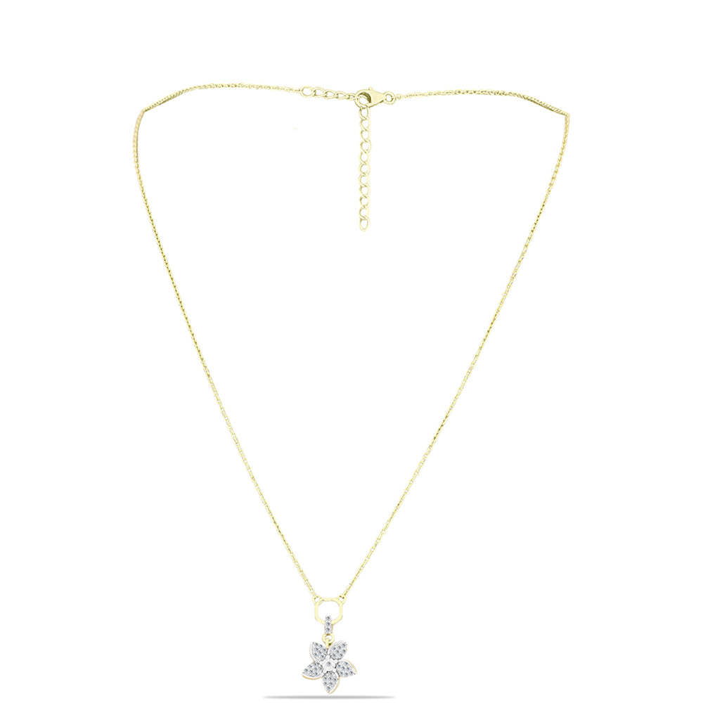 Colier din Argint 925 Placat cu Aur ( 3.48 grame ) cu Diamant Alb și Topaz Alb 0.23 Carate 1 