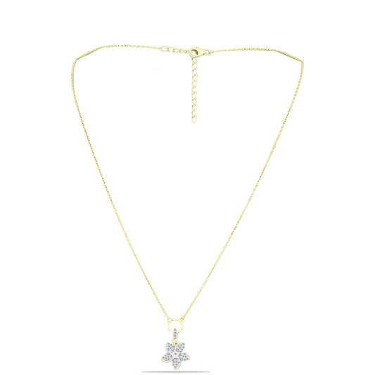 Colier din Argint 925 Placat cu Aur ( 3.48 grame ) cu Diamant Alb și Topaz Alb 0.23 Carate