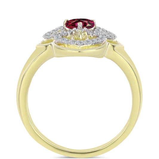 Inel din Argint 925 Placat cu Aur ( 3.22 grame ) cu Granat Rodolit și Topaz Alb 1.2 Carate