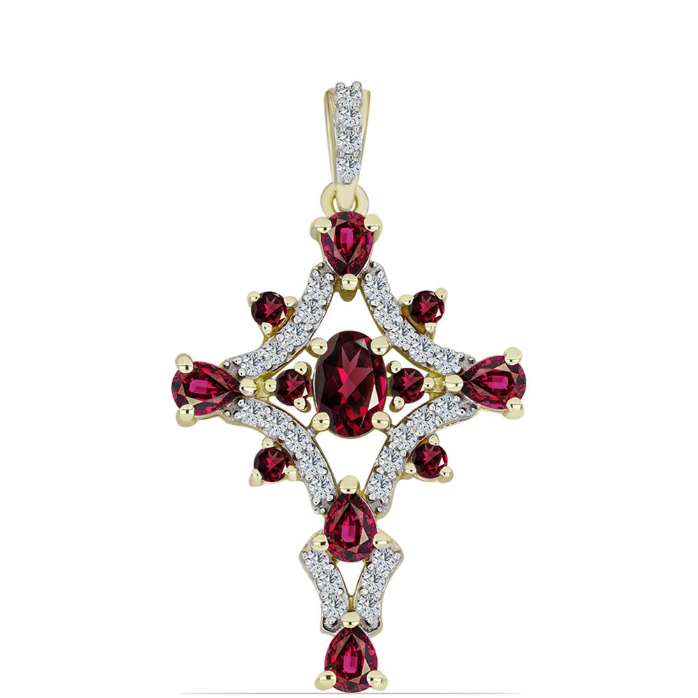 Cruce Pandantiv din Argint 925 Placat cu Aur ( 2.67 grame ) cu Granat Rodolit și Topaz Alb 2.26 Carate 1 