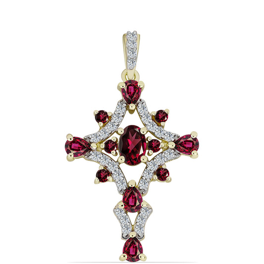 Cruce Pandantiv din Argint 925 Placat cu Aur ( 2.67 grame ) cu Granat Rodolit și Topaz Alb 2.26 Carate