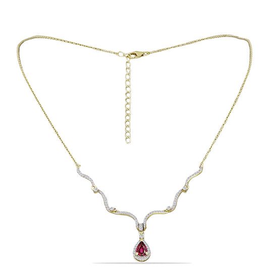 Colier din Argint 925 Placat cu Aur ( 4.65 grame ) cu Granat Rodolit și Topaz Alb 1.46 Carate