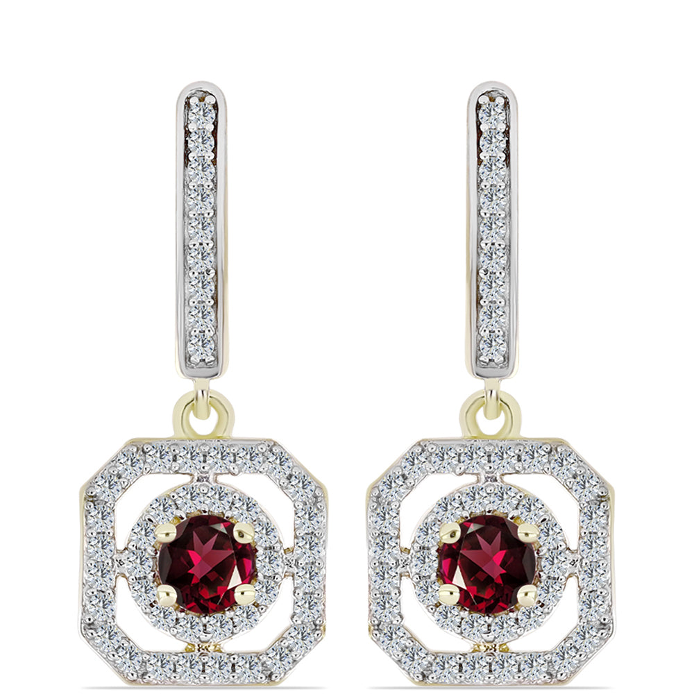 Cercei din Argint 925 Placat cu Aur ( 4 grame ) cu Granat Rodolit și Topaz Alb 1.32 Carate