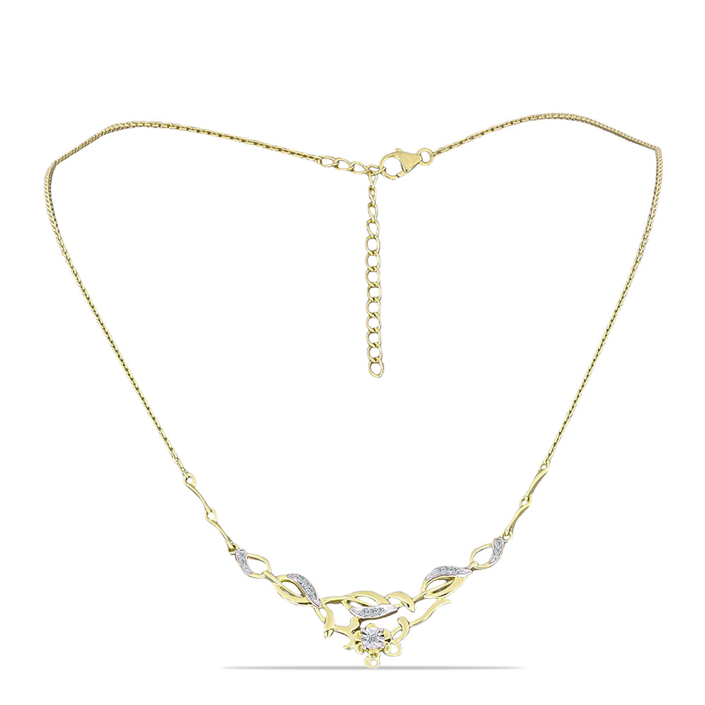 Colier din Argint 925 Placat cu Aur ( 4.58 grame ) cu Diamant Alb și Topaz Alb 0.11 Carate 1 