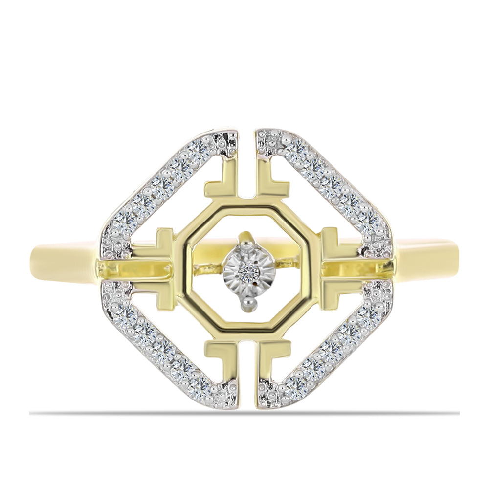 Inel din Argint 925 Placat cu Aur ( 4.32 grame ) cu Diamant Alb și Topaz Alb 0.19 Carate