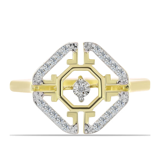 Inel din Argint 925 Placat cu Aur ( 4.32 grame ) cu Diamant Alb și Topaz Alb 0.19 Carate
