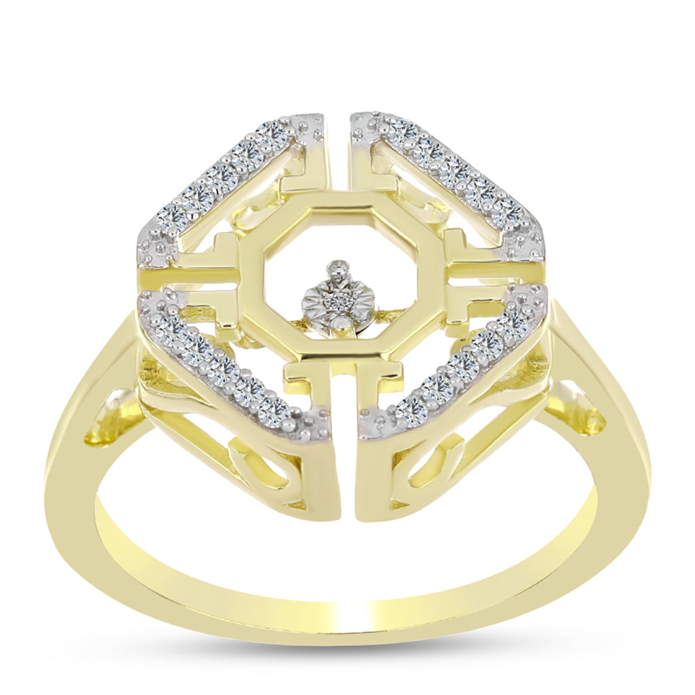 Inel din Argint 925 Placat cu Aur ( 4.32 grame ) cu Diamant Alb și Topaz Alb 0.19 Carate 3 