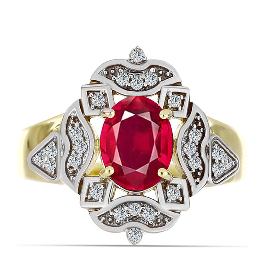 Inel din Argint 925 Placat cu Aur ( 5.21 grame ) cu Rubin Malagasy și Topaz Alb 2.58 Carate