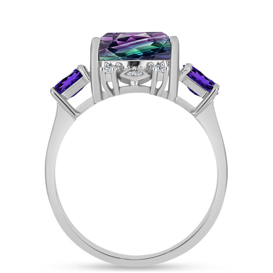 Inel din Argint 925 ( 2.52 grame ) cu Fluorit Zebra și Ametist Marocan 3.73 Carate