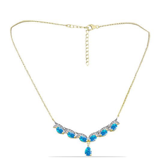 Colier din Argint 925 Placat cu Aur ( 6.22 grame ) cu Opal Etiopian ”Paradis” și Topaz Alb 2.42 Carate