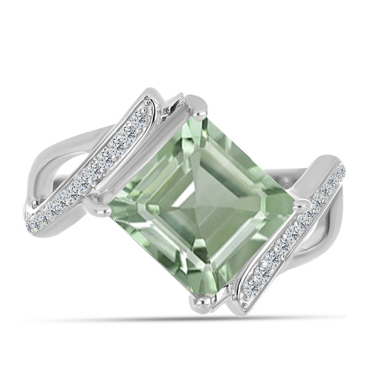 Inel din Argint 925 ( 3.32 grame ) cu Ametist Verde și Topaz Alb 3.49 Carate