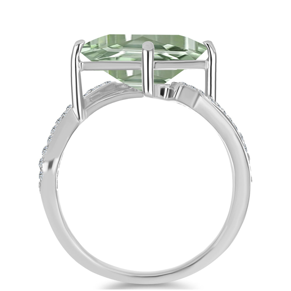 Inel din Argint 925 ( 3.32 grame ) cu Ametist Verde și Topaz Alb 3.49 Carate 2 