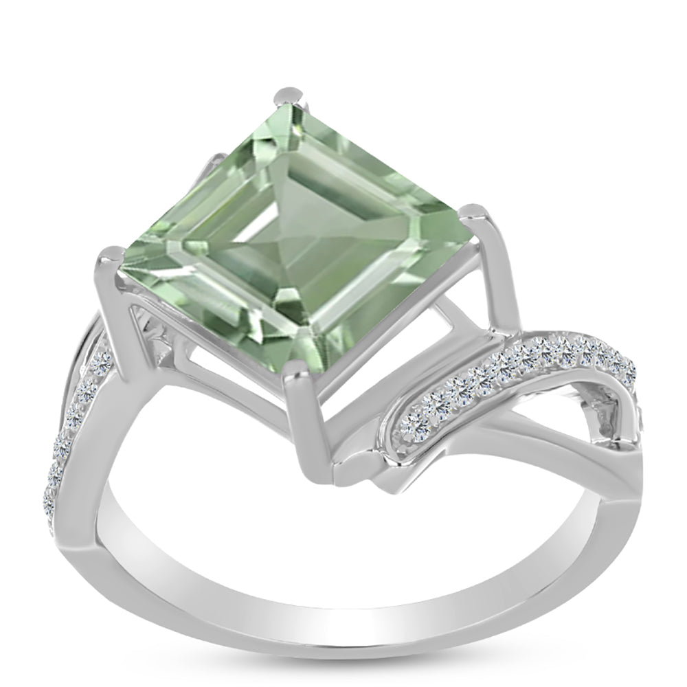 Inel din Argint 925 ( 3.32 grame ) cu Ametist Verde și Topaz Alb 3.49 Carate