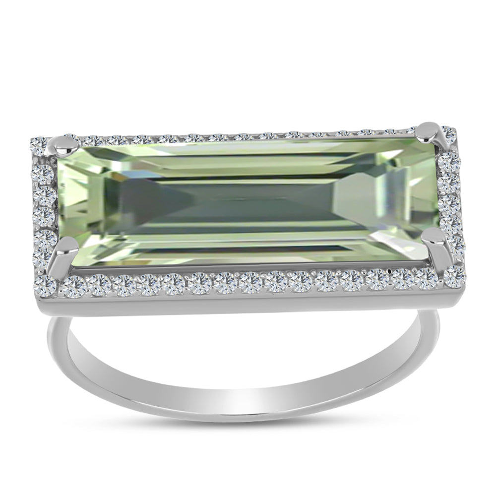 Inel din Argint 925 ( 3.49 grame ) cu Ametist Verde și Topaz Alb 5.96 Carate 3 