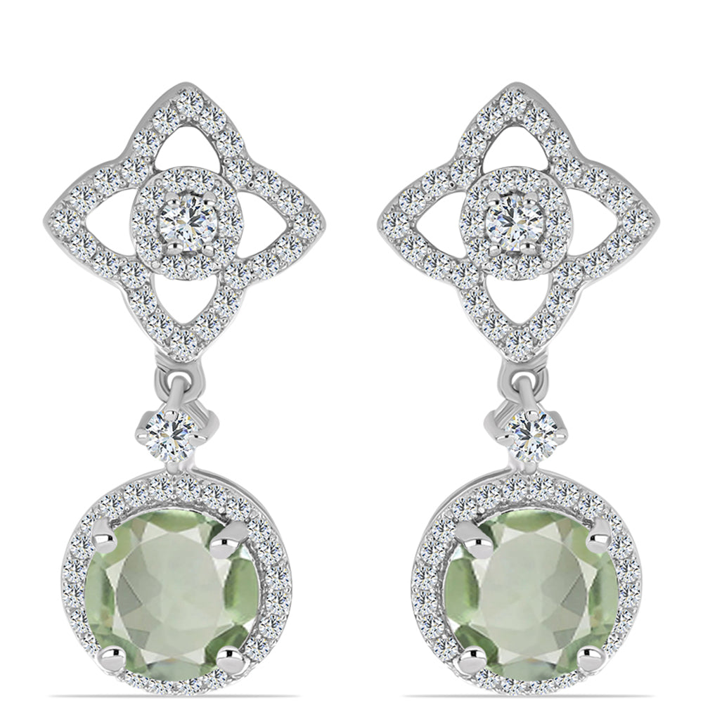Cercei din Argint 925 ( 4.88 grame ) cu Ametist Verde și Topaz Alb 4.77 Carate