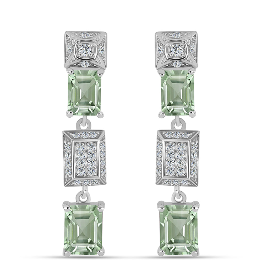 Cercei din Argint 925 ( 5.77 grame ) cu Ametist Verde și Topaz Alb 5.25 Carate