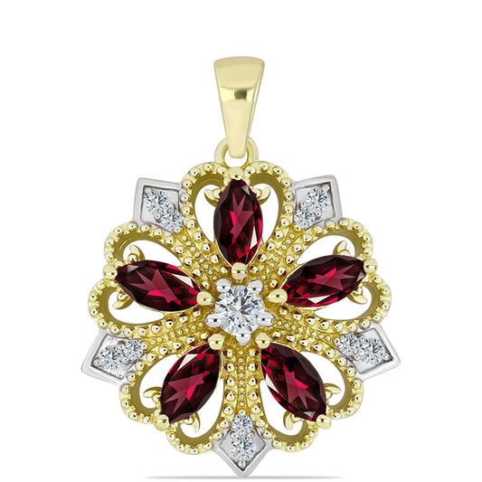 Pandantiv din Argint 925 Placat cu Aur ( 2.73 grame ) cu Granat Rodolit și Topaz Alb 1.78 Carate