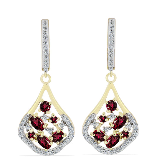 Cercei din Argint 925 Placat cu Aur ( 6.3 grame ) cu Granat Rodolit și Topaz Alb 2.77 Carate