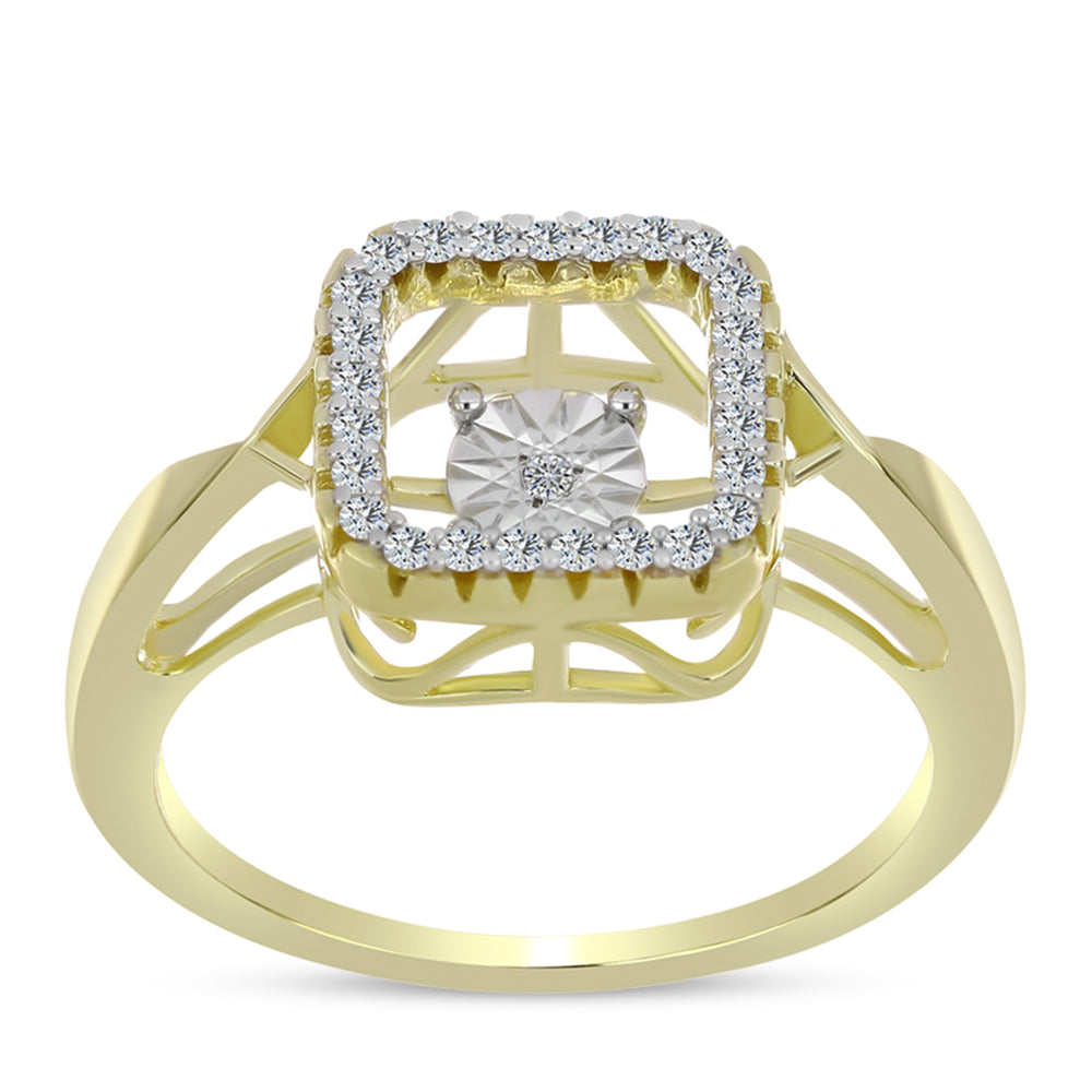 Inel din Argint 925 Placat cu Aur ( 4 grame ) cu Diamant Alb și Topaz Alb 0.23 Carate