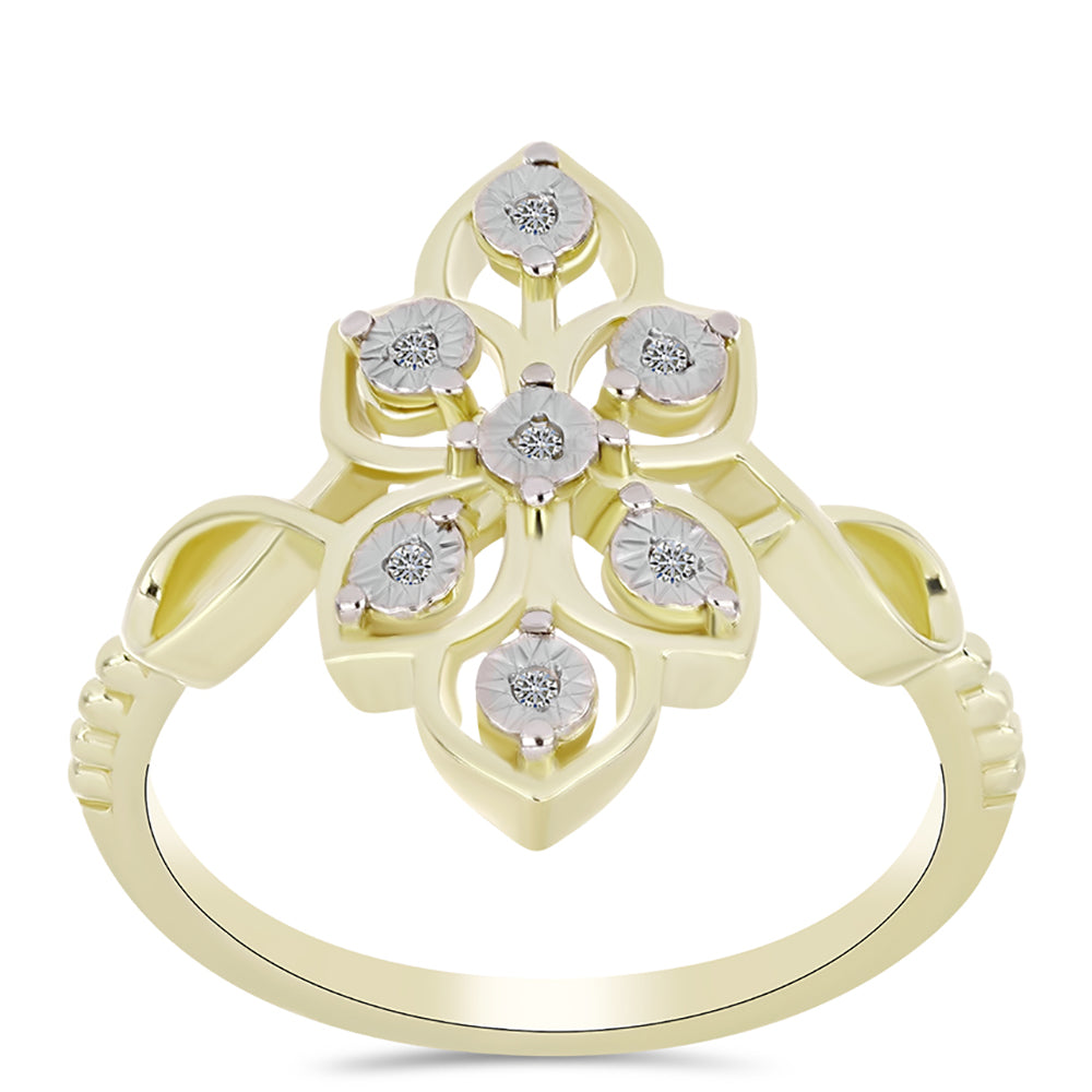 Inel din Argint 925 Placat cu Aur ( 3.24 grame ) cu Diamant Alb 0.04 Carate 3 