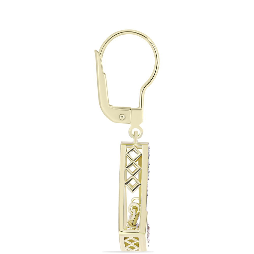 Cercei din Argint 925 Placat cu Aur ( 3.77 grame ) cu Diamant Alb și Topaz Alb 0.17 Carate 2 