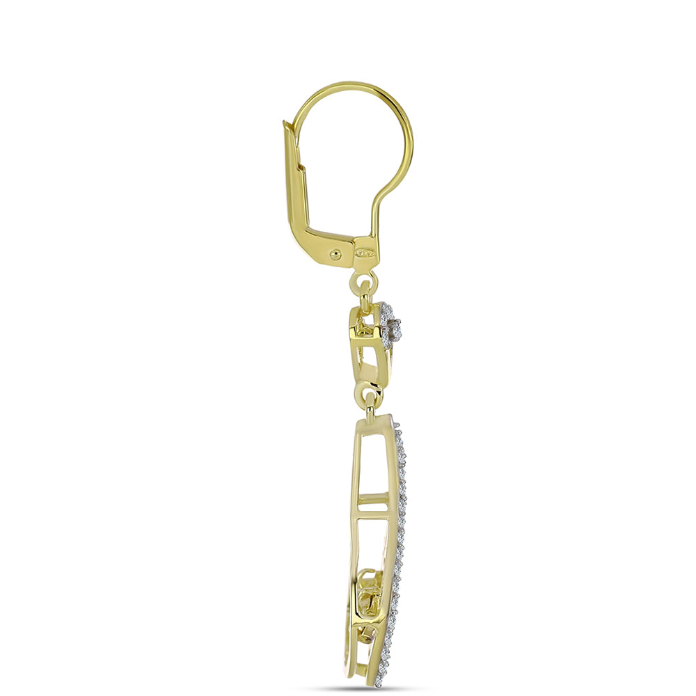 Cercei din Argint 925 Placat cu Aur ( 4.17 grame ) cu Diamant Alb și Topaz Alb 1.17 Carate 2 