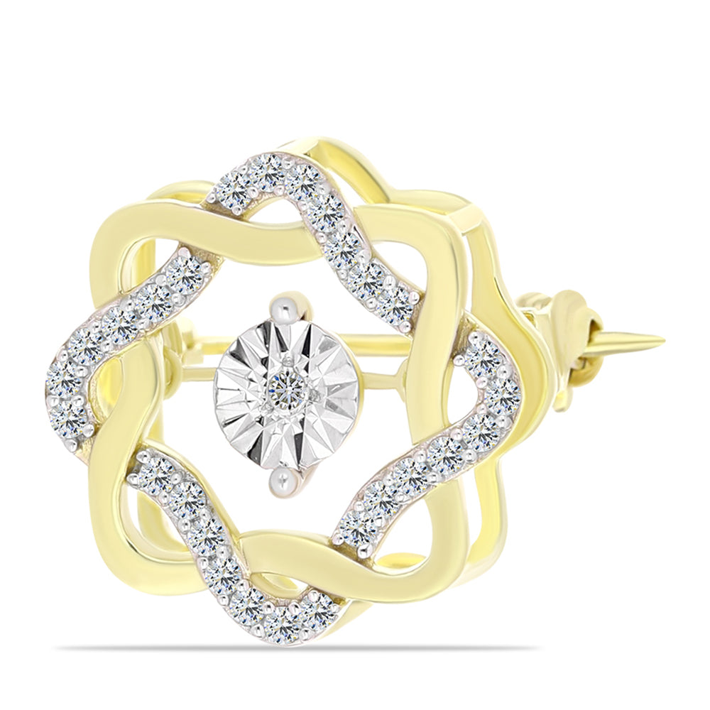 Broşă din Argint 925 Placat cu Aur ( 2.27 grame ) cu Diamant Alb și Topaz Alb 0.25 Carate