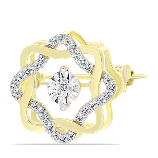 Broşă din Argint 925 Placat cu Aur ( 2.27 grame ) cu Diamant Alb și Topaz Alb 0.25 Carate