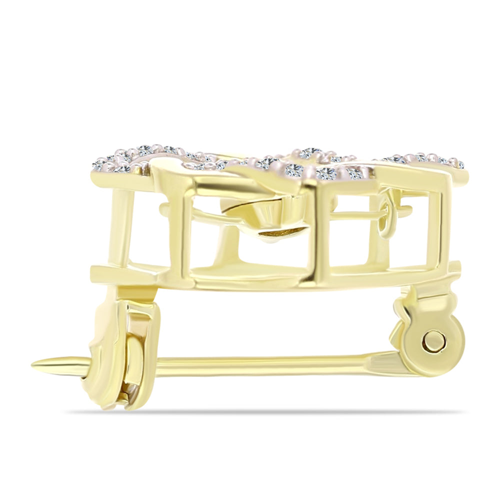 Broşă din Argint 925 Placat cu Aur ( 2.27 grame ) cu Diamant Alb și Topaz Alb 0.25 Carate