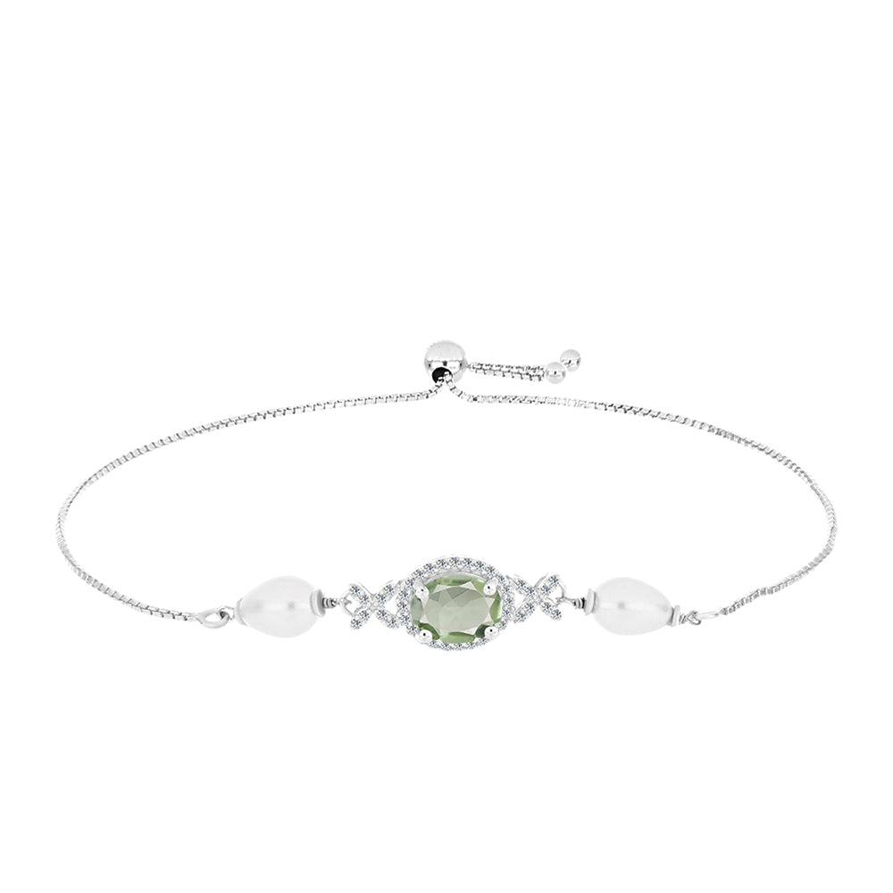 Brățară din Argint 925 ( 3.27 grame ) cu Ametist Verde și Perlă de Apă Dulce Albă 6.33 Carate 1 