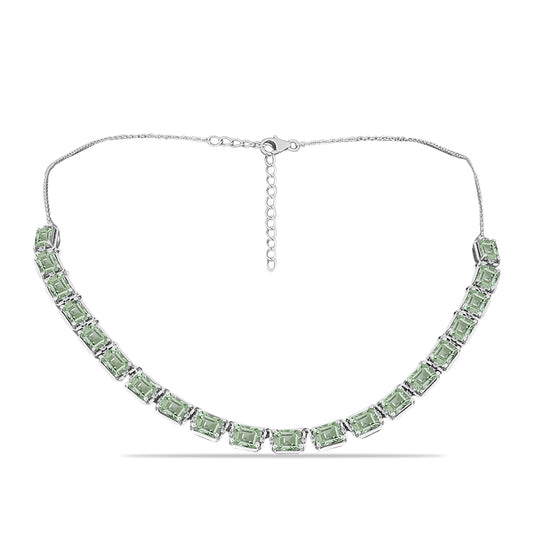 Colier din Argint 925 ( 13.82 grame ) cu Ametist Verde și Topaz Alb 18.38 Carate