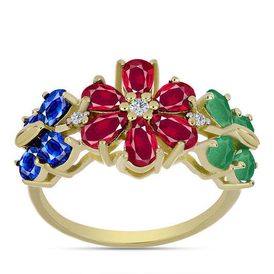 Inel din Argint 925 Placat cu Aur ( 3.57 grame ) cu Rubin Malagasy și Safir Albastru Australian 3.1 Carate