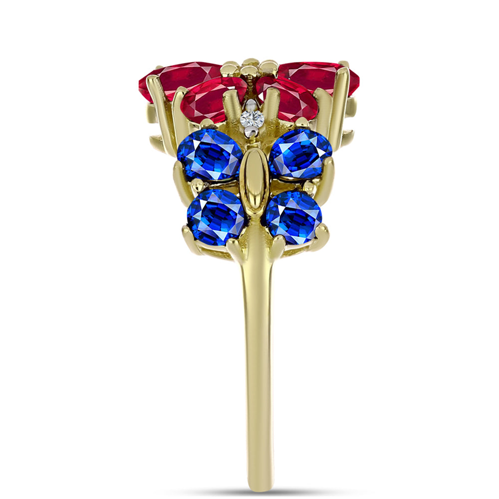 Inel din Argint 925 Placat cu Aur ( 3.57 grame ) cu Rubin Malagasy și Safir Albastru Australian 3.1 Carate 4 