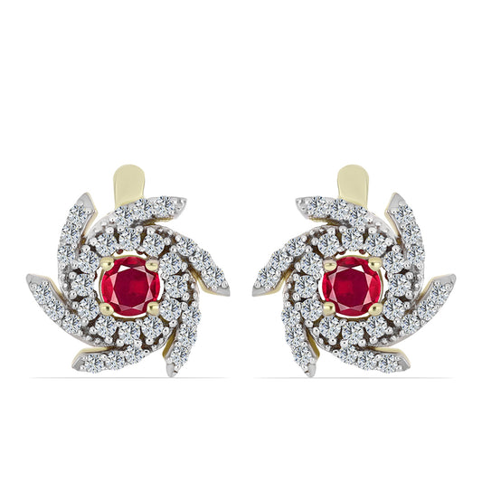 Cercei din Argint 925 Placat cu Aur ( 4.25 grame ) cu Rubin Malagasy și Topaz Alb 1.62 Carate