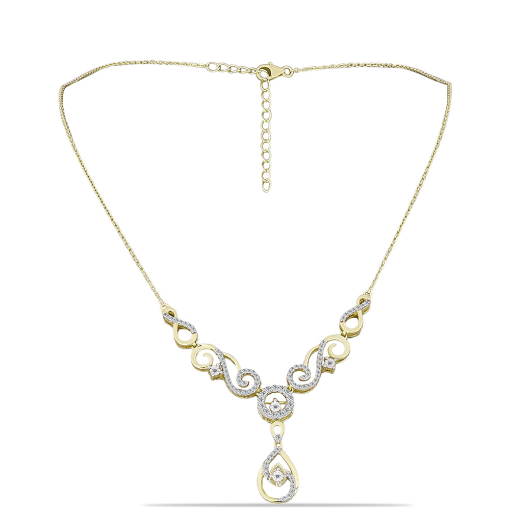 Colier din Argint 925 Placat cu Aur ( 8.07 grame ) cu Diamant Alb și Topaz Alb 0.96 Carate 1 