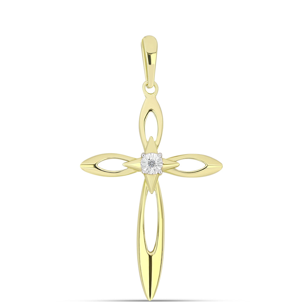 Cruce Pandantiv din Argint 925 Placat cu Aur ( 2.16 grame ) cu Diamant Alb 0.01 Carate 1 