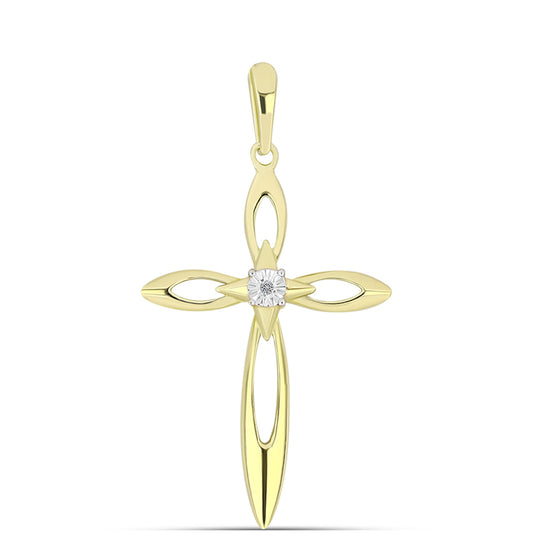 Cruce Pandantiv din Argint 925 Placat cu Aur ( 2.16 grame ) cu Diamant Alb 0.01 Carate