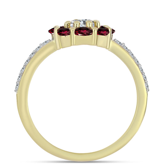 Inel din Argint 925 Placat cu Aur ( 2.25 grame ) cu Granat Rodolit și Topaz Alb 1.19 Carate