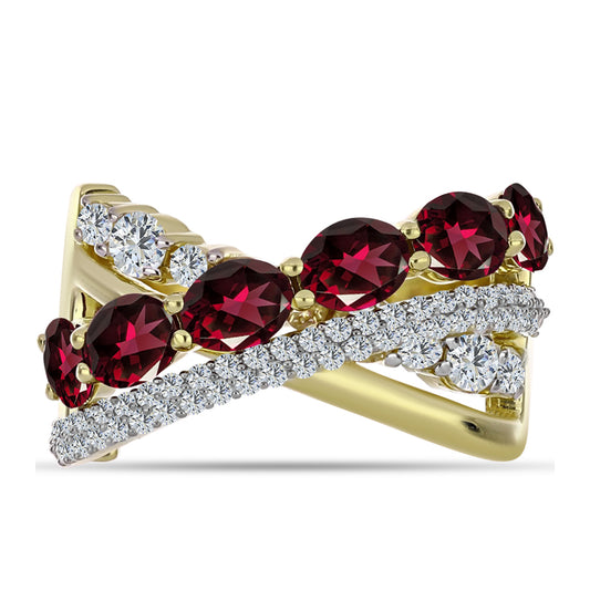 Inel din Argint 925 Placat cu Aur ( 5.23 grame ) cu Granat Rodolit și Topaz Alb 3.74 Carate