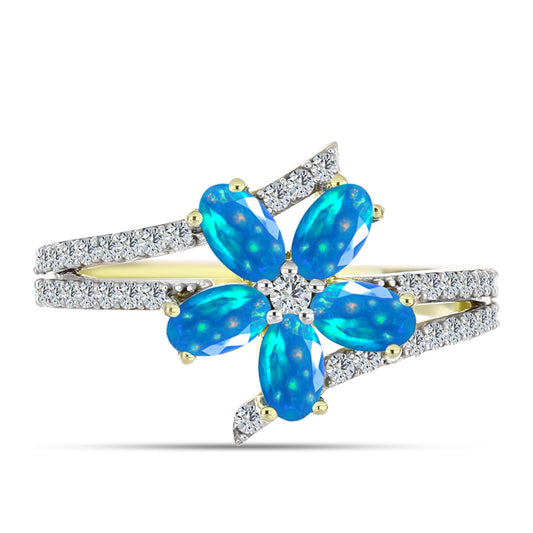 Inel din Argint 925 Placat cu Aur ( 3.1 grame ) cu Opal Etiopian ”Paradis” și Topaz Alb 1.28 Carate