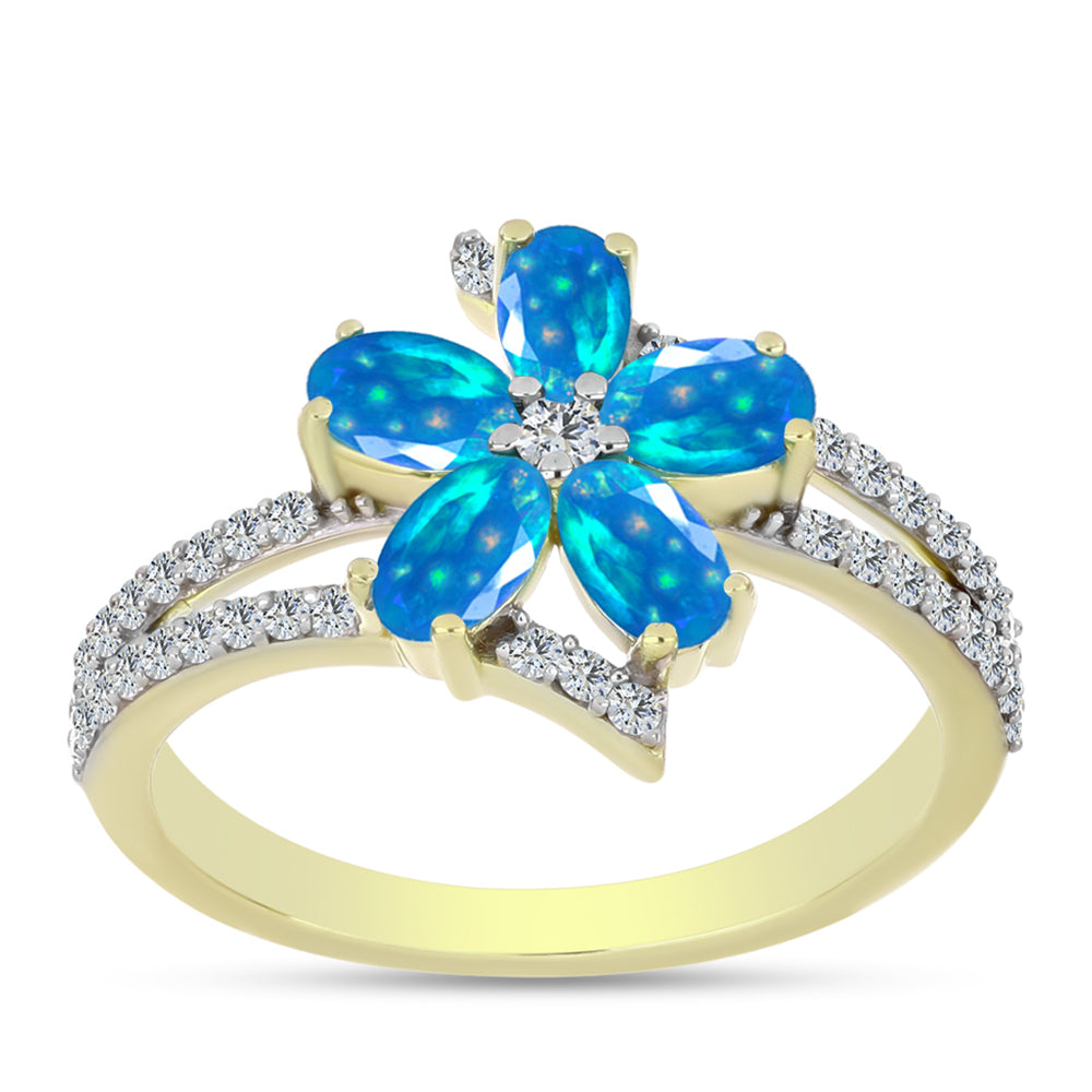 Inel din Argint 925 Placat cu Aur ( 3.1 grame ) cu Opal Etiopian ”Paradis” și Topaz Alb 1.28 Carate
